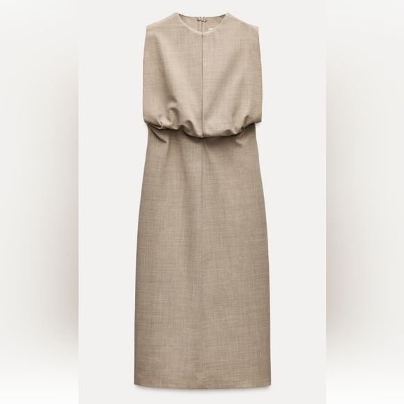 Zara Dresses & Skirts - Zara ZW Collection  Elegant Tan Sleeveless Pleated Wool Blend Midi Dress Sz-XL